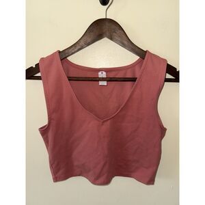 Yogalicious V-Neck Cropped Athletic Tank Top Burnt Orange Size S